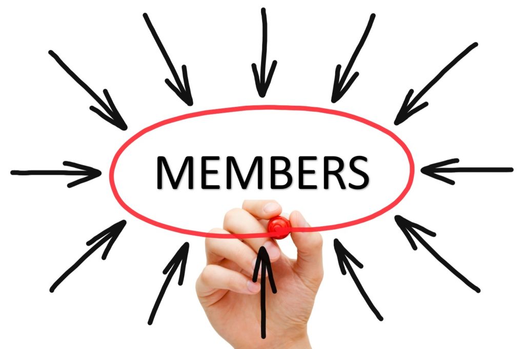 Word members in the center of a circle with arrows pointing in to it