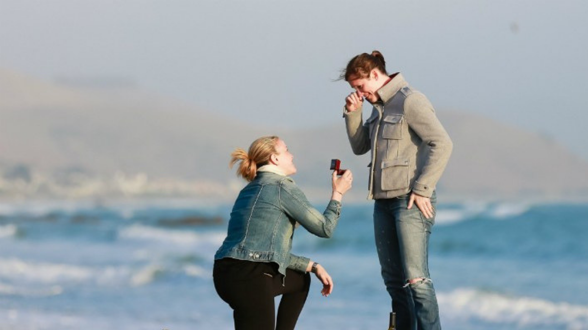 wedding proposal on a beach