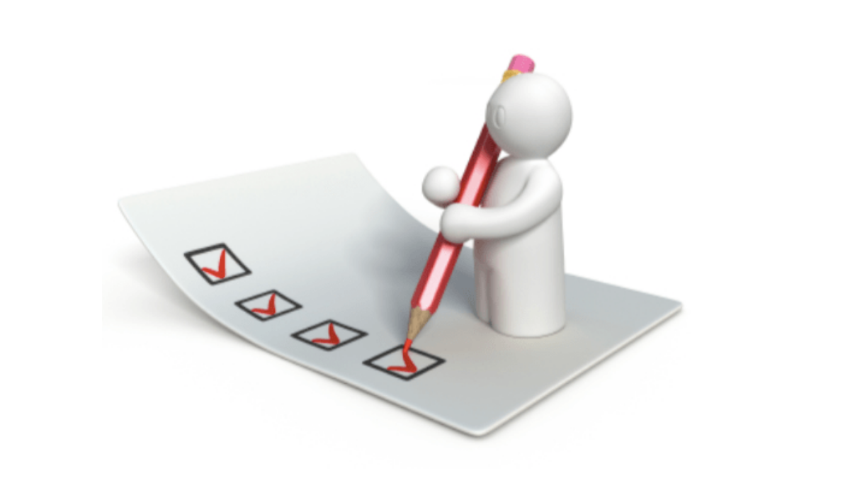 Icon figure holding red pencil completing check list
