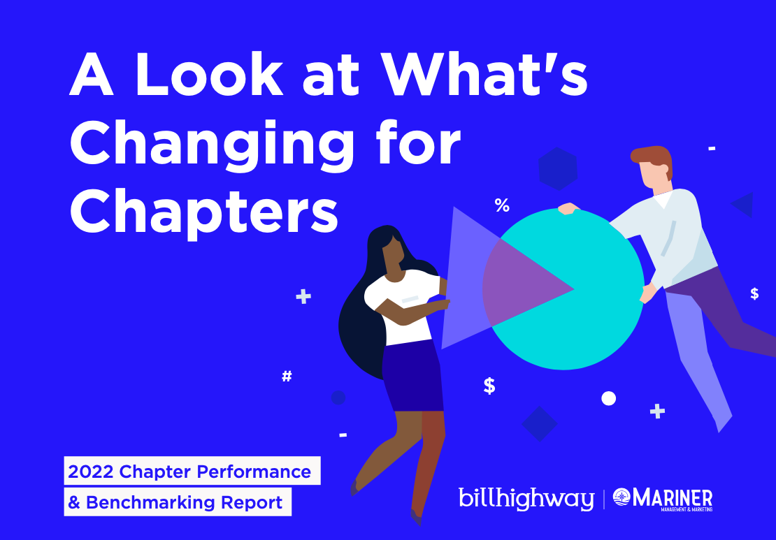 Cover of the What's Changing for Chapters benchmarking report published by Mariner Management and billhighway in January 2022